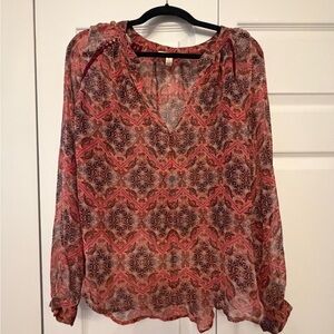 Ella Moss coral and Brown Patterned Blouse